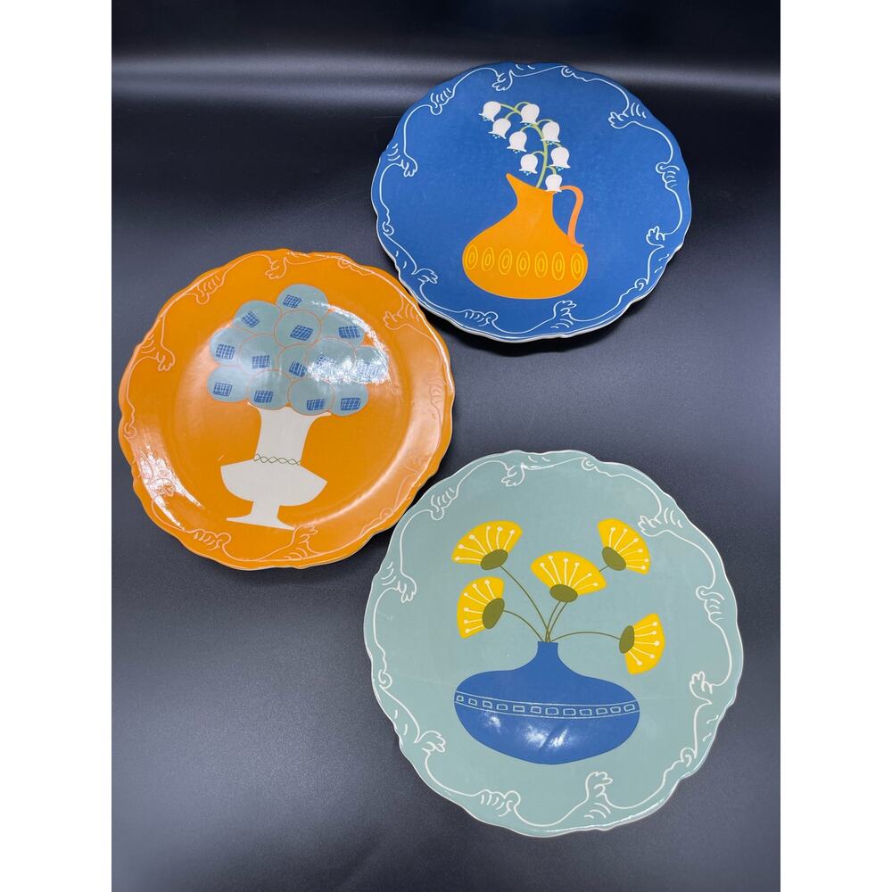 Creative Co-op Set of 3 Salad Plates 9" Rippled Edge